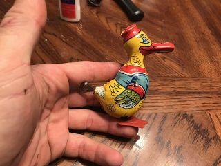 Vintage J CHEIN Tin Lithograph Wind Up Walking Duck Paint 40’s 50’s 2