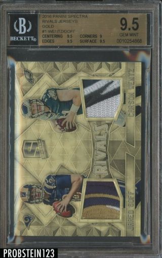 2016 Spectra Superfractor Gold Carson Wentz Jared Goff Rc Patch 1/1 Bgs 9.  5