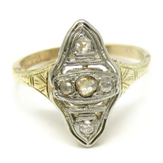 Nyjewel Estate Antique Art Deco 14k Two Tone Gold Rose Cut Diamond Ring Sz 7.  75