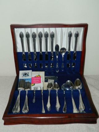 1847 Rogers Bros.  Is Remembrance 55 Pc Set Silverplate Flatware,  Wood Box