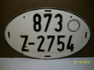 Vintage German License Plate (oval) 873 Z - 2754 - Fits Volkswagen