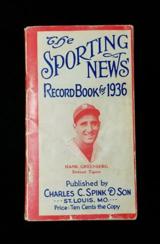 1936 The Sporting News Record Book Booklet Hank Greenberg Tigers Vg Vtg