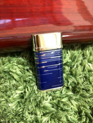 Vintage Cartier Gas Lighter Swiss Made Silver Blue Line