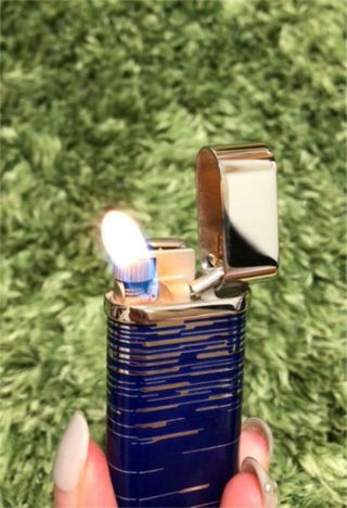 Vintage Cartier Gas Lighter swiss made Silver Blue line 3