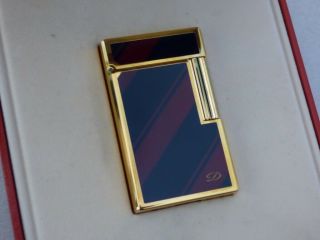 Near St Dupont L1 Large Lighter Blue/red Lacquer /gold Plated - Trim Boxed