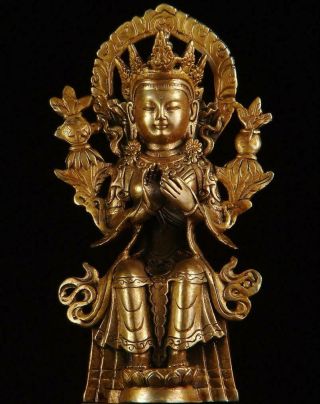 Buddha: Antique Tibetan Kwan Yin,  Bronze Parcel Gilt,  Dharmachakra Mudra,  1800s