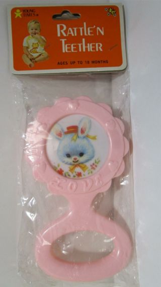 Vintage Mip K & M Baby Rattle And Teether With Bunny Rabbit Never Opened