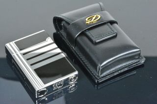 S.  T.  Dupont Ligne 2 Chinese Black Lacquer Palladium Lighter & Leather Case Rare