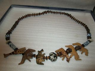 Vintage Hand Carved Wooden Safari Animals Necklace Approx 30 " Long Gently