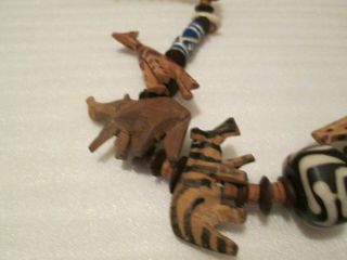Vintage Hand Carved Wooden Safari Animals Necklace Approx 30 