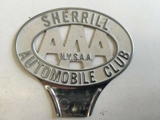 Vintage Aaa Sherrill Automobile Club License Plate Topper