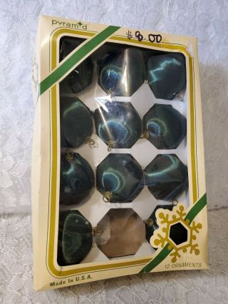 11 Rare Vtg Forest Green 2.  5 Satin Balls Styrofoam Christmas Ornaments Pyramid