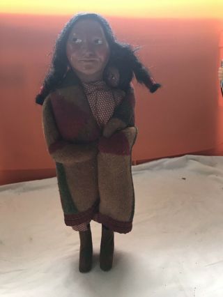 2 Vintage 11” Skookum Native American Indian Doll Bully Good W/ Papoose & Cheif