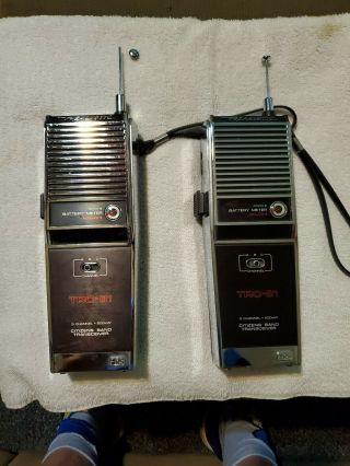 Two Vintage Radio Shack Realistic Trc - 81 Walkie Talkie Handheld Cb Radios