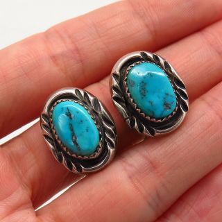 Old Pawn Vintage 925 Sterling Silver Sleeping Beauty Turquoise Tribal Earrings