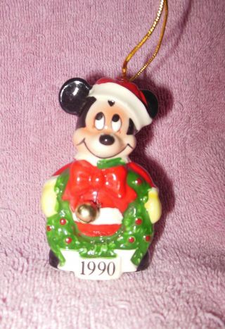 Vintage 1990 Disney Schmid Porcelain Mickey Mouse Christmas Ornament