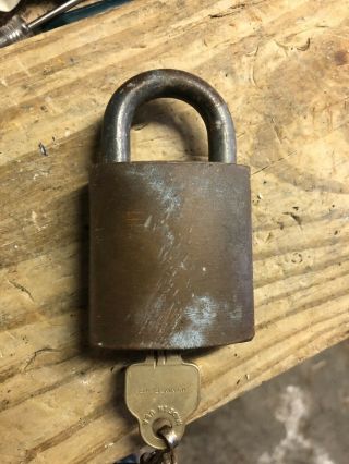 Vtg.  Medeco High Security Padlock Brass Body With Matching Restricted Key Usa