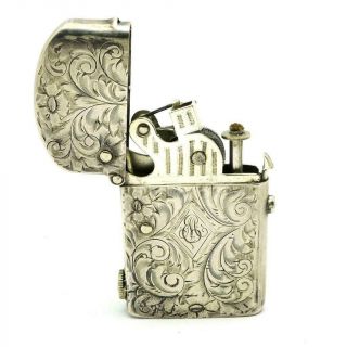 Vintage Ornate Hand Chased Sterling Nassau Semi - Automatic Lighter -