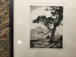 Vintage Lyman Byxbe Etching “mnt Meeker " Mountain Landscape Pencil Signed