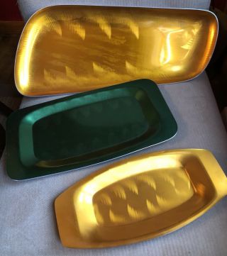 Mid Century Modern Enamel Stainless Steel Tray Norway Eloxsoren Vtg 1950’s Gold