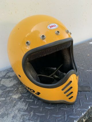 Vintage Bell Moto 3 Yellow Full Face Helmet