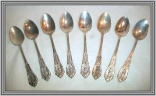 Wallace 1940s Sterling - Rosepoint - Set Of Eight 4 " Demi Tasse Spoons Nr