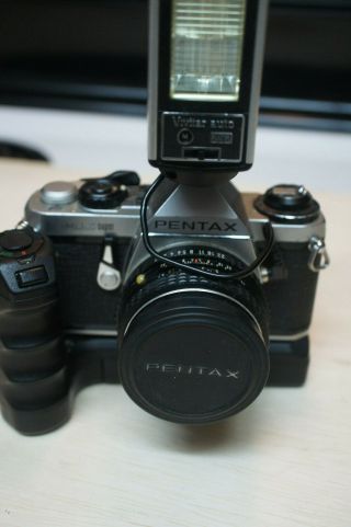 Vintage Pentax Me Camera W/ Asahi 50mm Lens,  Grip,  Winder,  Flash