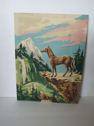 Vintage Paint By Number Horse Painting Canvas Art Western 16x12 Unframed 1950 