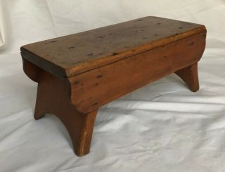 Antique Vintage 1800s Square Nailed Nails Wood Wooden Stool Bench Splayed Legs