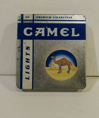 Vintage Tobacco Camel Lights Cigarettes Metal Tin Case Holds 20 Cigarettes