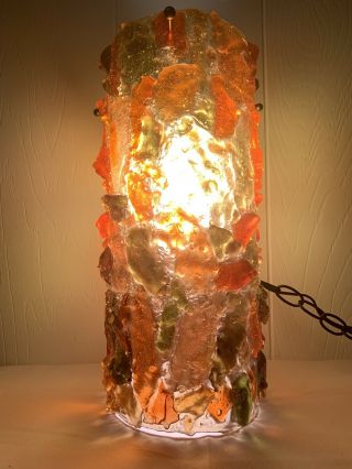 Vintage 1960’s Rock Candy Mid Century Cylinder Chunky Lucite Hanging Lamp Light