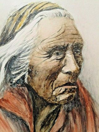 Antique Painting First Nation Warrior Portrait Painting,  Oval Frame,  Watercolor