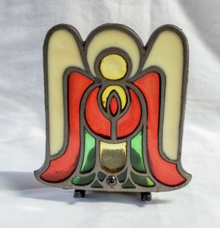Vintage Stained Glass Cast Iron Angel Candle Holder Christmas Decor