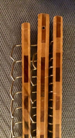 Vtg Inlay Wood Design 29 Hook Tie Rack Belt Holder Wall - Mount Closet Organizer 2