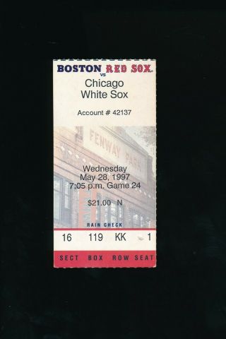 May 28 1997 Chicago White Sox @ Boston Red Sox Ticket Frank Thomas Hr