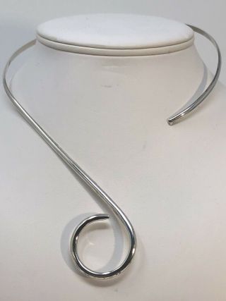 Vtg Sterling Silver 925 Modernist Designed Swirl Collar Necklace Choker Pendant