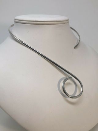 Vtg Sterling Silver 925 Modernist Designed Swirl Collar Necklace Choker Pendant 2