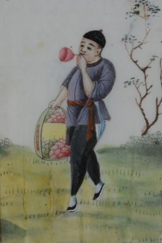 Fine Antique Chinese Rice Pith Paper Painting Man With Bag Of Chinese Goods