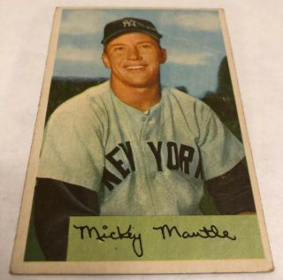1954 Bowman Mickey Mantle Card 65 York Yankees Crease Hof