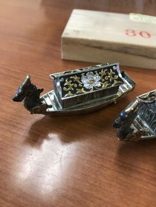 Sterling Silver Vintage Antique Chinese Junk Boats w/ Dragons,  Decorative,  2.  5” 3