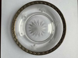 Vintage Etched Glass Plate With Stamped Sterling Silver Rim 5.  5 " Diameter J49