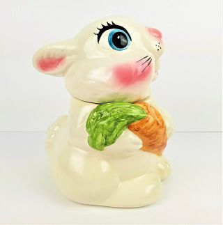 Vintage Bunny Rabbit Ceramic Cookie Jar Big Eyes Carrot Made In Usa
