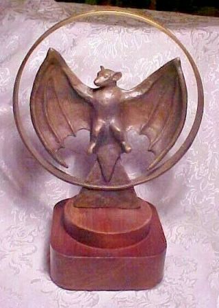 Vintage Old Antique Halloween S A Efron Flying Wing Bat Bronze Statue Cast Iron