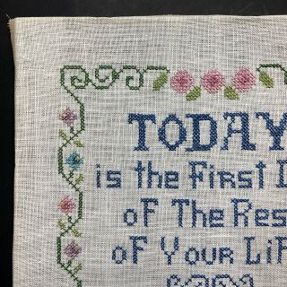 Completed Vintage First Day Rest Of Your Life Cross Stitch Sampler 11” X 14” 3