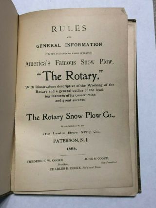 Antique 1898 Railroad Book Rules for Rotary Snowplow Leslie Bros Mfg Paterson 2