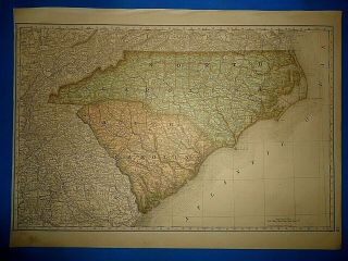 Vintage Circa 1876 North - South Carolina Map Early Old Antique