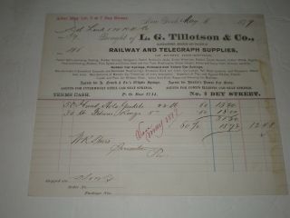 1879 Bill Head L.  G.  Tillotson /n.  Y.  /railway & Telegraph Supplies