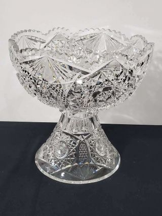 Antique Abp American Brilliant Cut Glass Punch Bowl On Pedestal