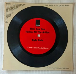 Kyle Rote 1965 Cardboard Record " How You Can Follow All The Action " Never Played