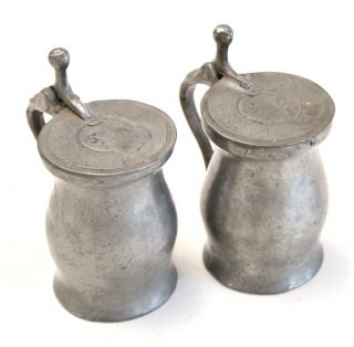2x Antique Miniature Pewter Lidded Tankards/jugs,  280g - W74